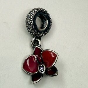 Pandora Red Enamel Flower Dangle Charm – S925 ALE